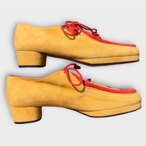 Vintage Rare Charles Jourdan Yellow and Red Suede Shoes - Picture 8 of 14